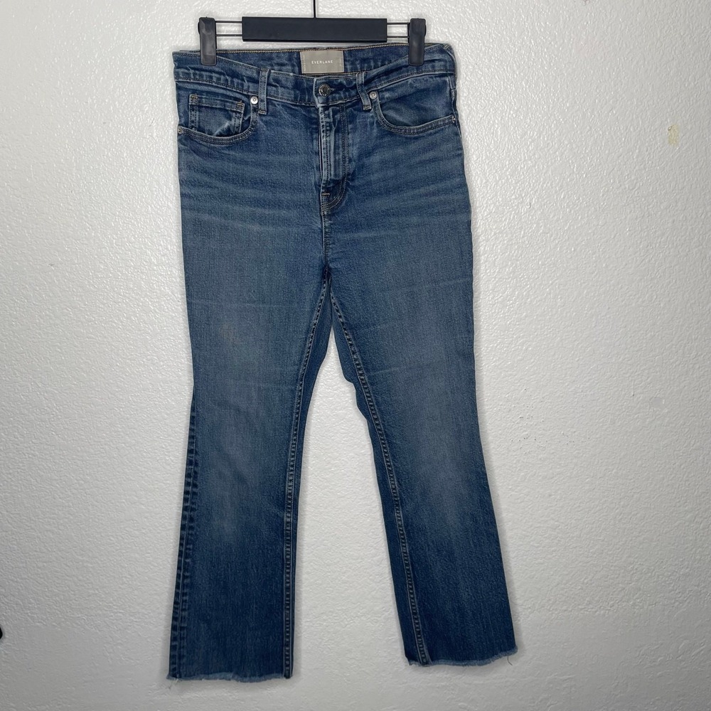 Everlane High Rise Kick Crop Jeans Blue Denim Raw Hem 29 Regular RN139393